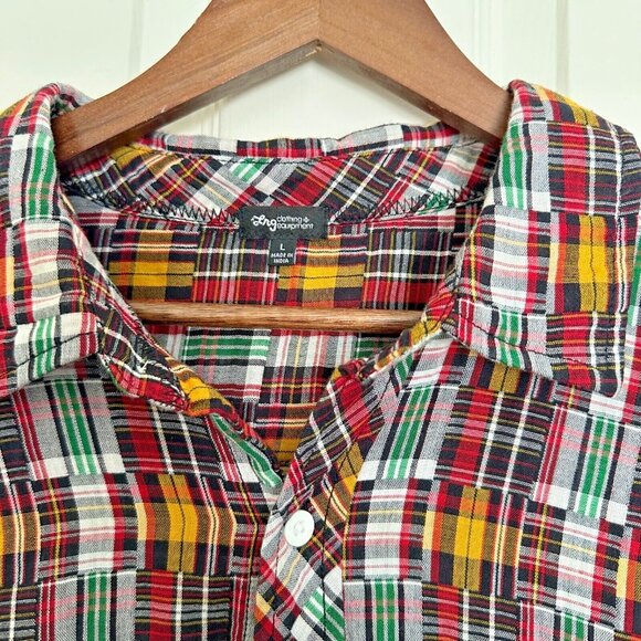 LRG Lifted Research Group Patchwork Woven Short Sleeve Button Up Shirt | Size L - Picture 2 of 8